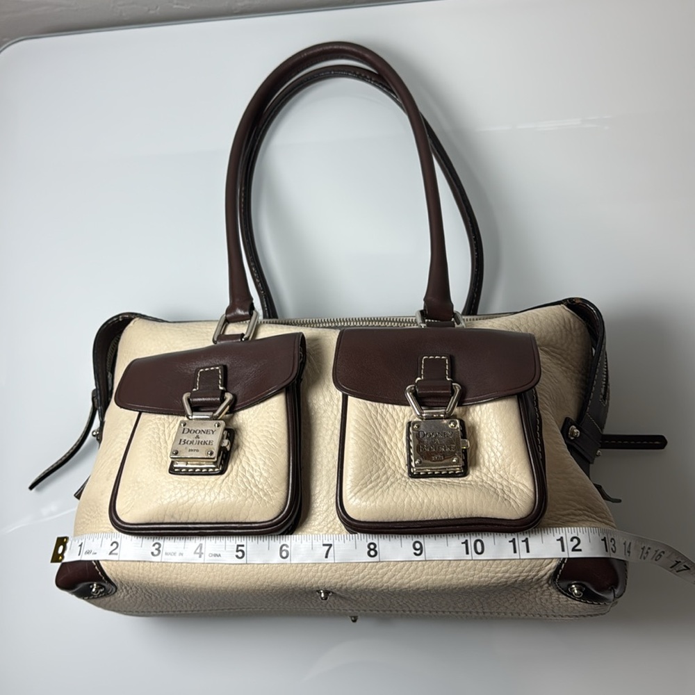 Dooney & Bourke cream & brown leather double pocket tote - Picture 8 of 15
